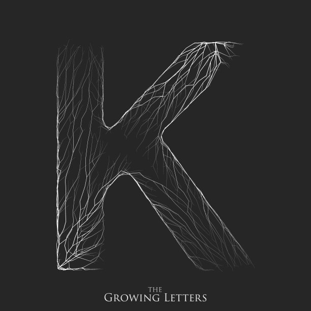 向量字母K的分支或破碎的字母表。由不断增长的白线组成的K符号。断裂的信件。灯光映衬出大写字母的轮廓。抽象的字体。图片下载
