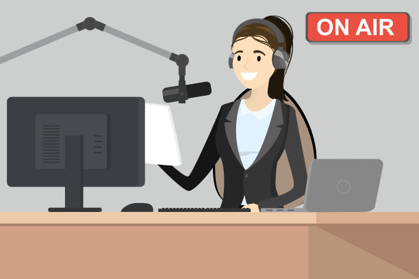 广播电台主持人对着麦克风讲话图片下载