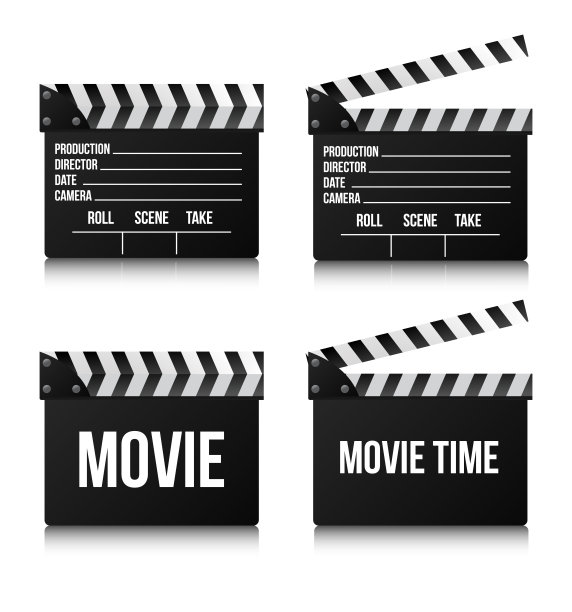 设置现实拍手电影和电影在白色的背景。图片下载