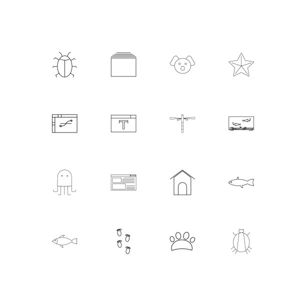动物线形瘦削图标集。勾勒出简单的矢量图标图片下载