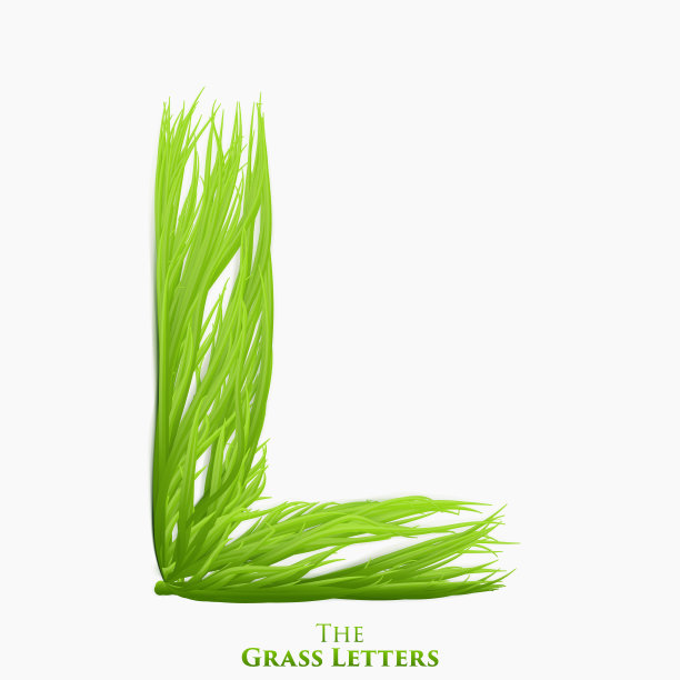 向量字母L的多汁的草字母表。绿色的L符号由正在生长的草组成。有机植物的现实字母表。春天和生态排版插图。图片下载