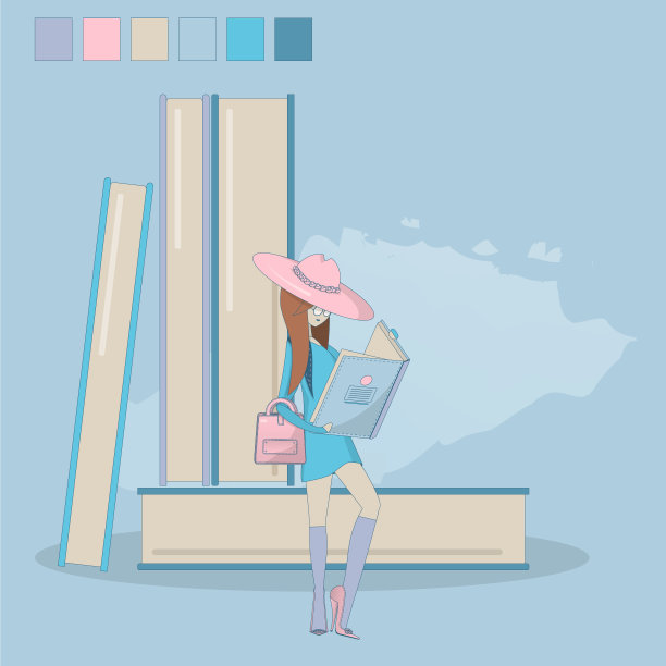 概念女孩读一本书。向量。图片下载