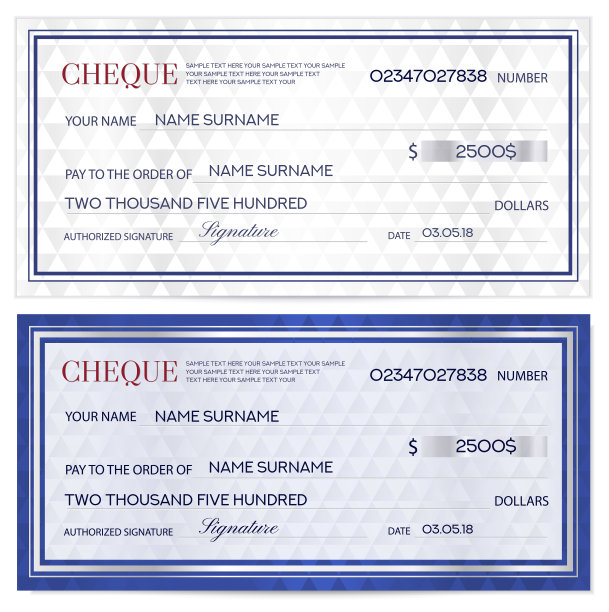 支票(支票)，支票簿模板。带有水印的抽象图案。图片下载