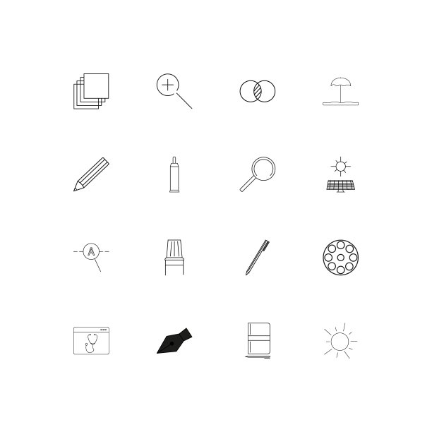 创意过程和设计线性瘦图标集。勾勒出简单的矢量图标图片下载