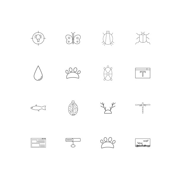 动物线形瘦削图标集。勾勒出简单的矢量图标图片下载