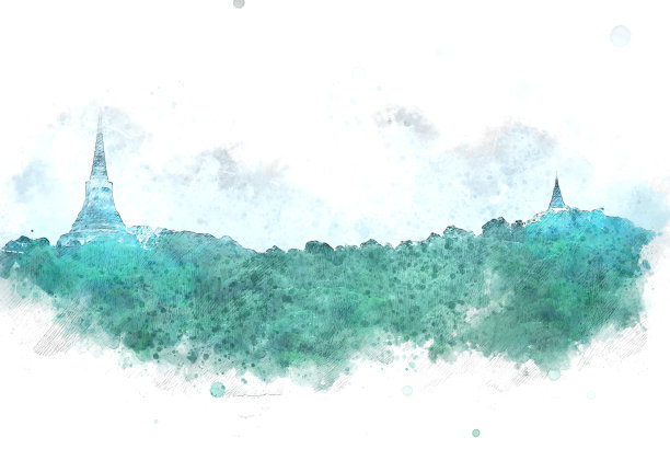 抽象山水画以山为背景。素材图片