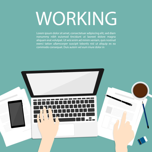 手用笔记本工作业务俯视图矢量图片下载