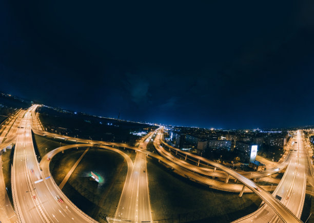 夜间桥梁道路在里加市360 VR无人机图片虚拟现实，全景图片下载