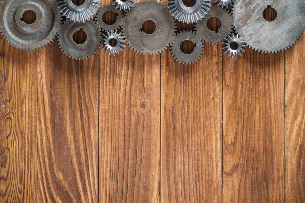钢齿轮和减速机，工程细节。金属齿轮。产业的概念。素材图片