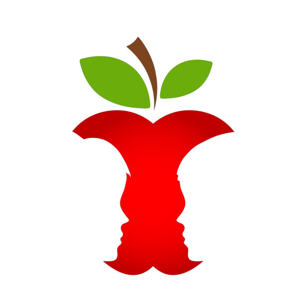 红苹果水果配男女剪影，爱情概念，股票矢量插画图片下载