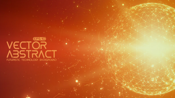 抽象向量空间橙色背景。在空间中飞行的混沌连接点和多边形。飞扬的瓦砾残片。未来的技术风格。商务演示的优雅背景。图片下载
