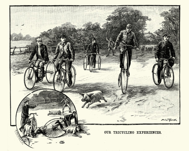 维多利亚时代的自行车，自行车，三轮车和小前轮图片下载