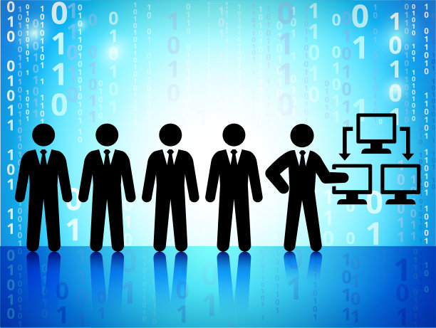 二进制码蓝色背景下的商业与计算机技术图片下载