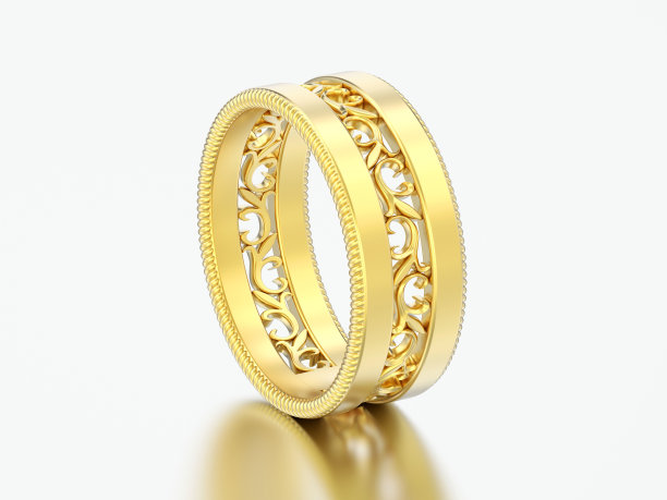 3D插图黄金装饰雕琢出装饰戒指图片下载