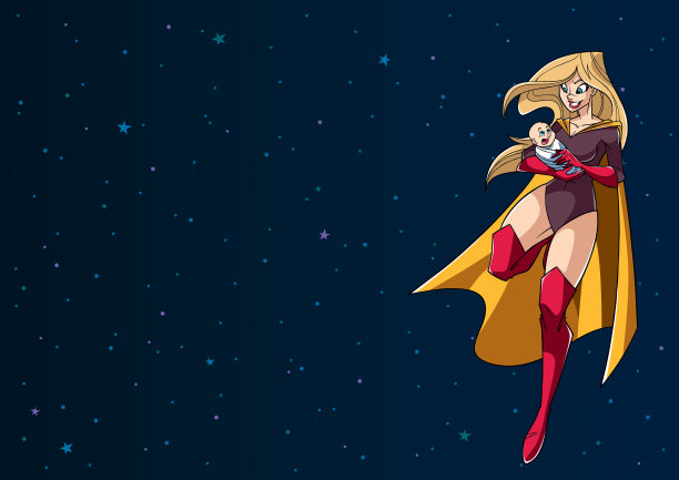 超级妈妈和宝宝在太空图片下载