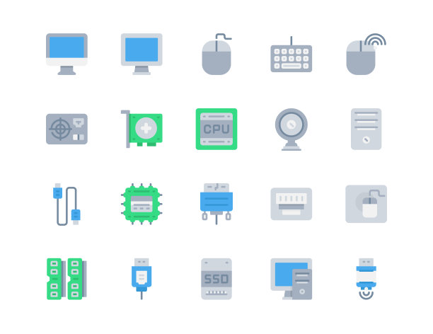 平面图标集的电脑和硬件网站，移动应用程序和更多。像素完美的图标设计图片下载