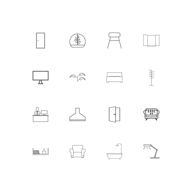 家具和家庭口音线性薄图标集。勾勒出简单的矢量图标图片下载