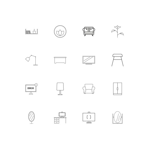 家具和家庭口音线性薄图标集。勾勒出简单的矢量图标图片下载