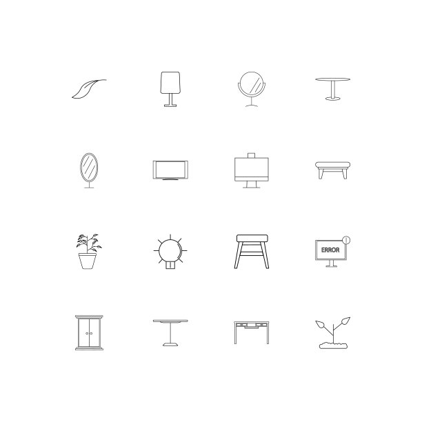 家具和家庭口音线性薄图标集。勾勒出简单的矢量图标图片下载