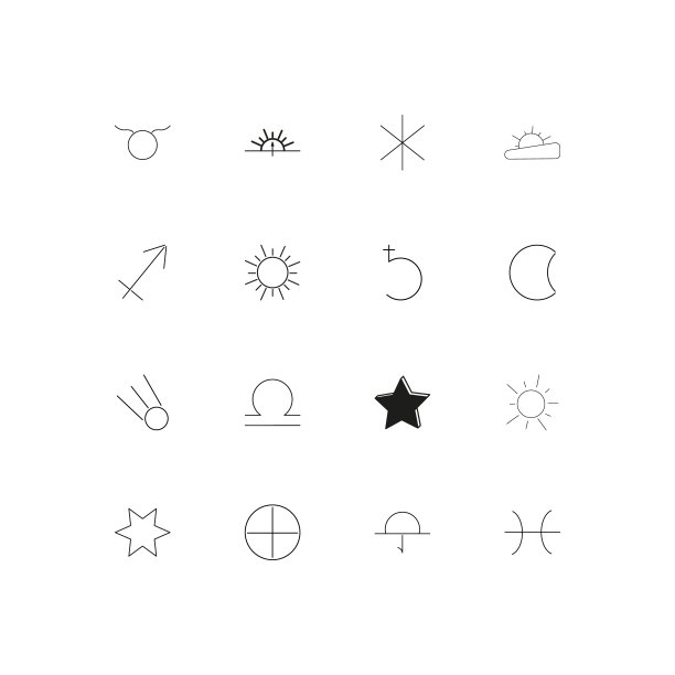 占星术线性细图标集。轮廓简洁的矢量图标图片下载