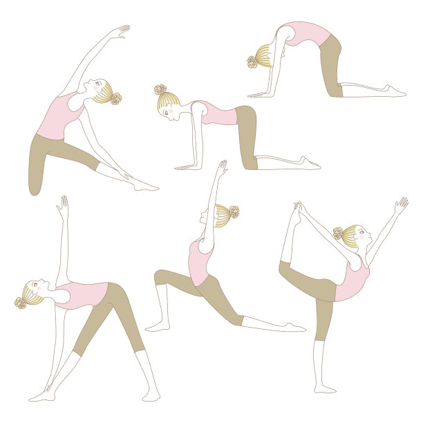 一组瑜伽姿势孤立在白色背景图片下载