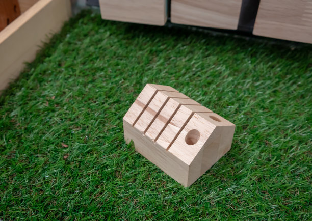 木铅笔立在人造草地上，形似房屋图片下载