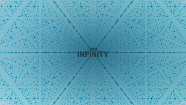 向量无限空间背景。发光的恒星矩阵与深度，透视错觉。几何背景与点阵列作为格子。抽象的未来主义宇宙在浅蓝色的背景。图片下载