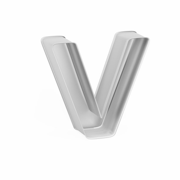 金属烤蛋糕盘或饼干切割机，如大写字母V白色背景，3D渲染图片下载