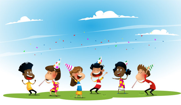 一群非裔和亚裔的快乐男孩和女孩图片下载