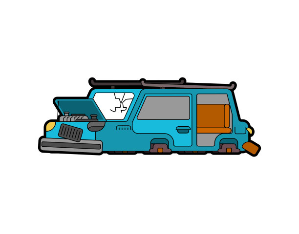 车坏了孤立。汽车和吹轮子。破碎的玻璃。矢量图图片下载