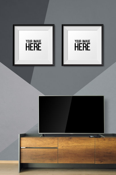 空荡荡的房间里的电视架上的Led电视和现代墙上的相框。用拷贝空间装饰阁楼风格图片下载