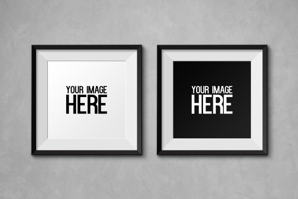 高分辨率逼真的方形相框在水泥墙背景。图片下载