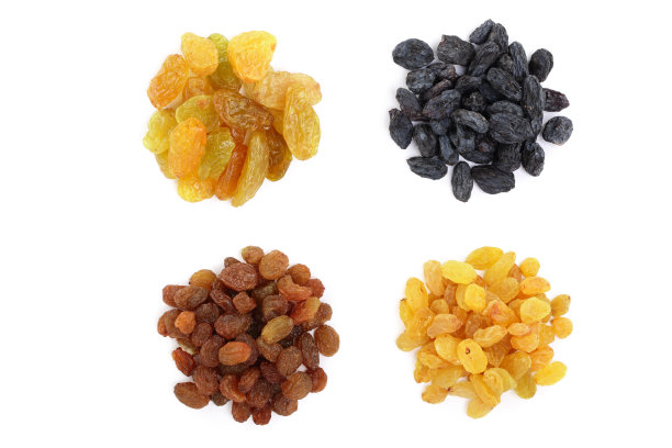 白色背景下的葡萄干合集（俯视，平铺）素材图片