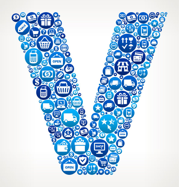 字母V购物和电子商务图标模式图片下载