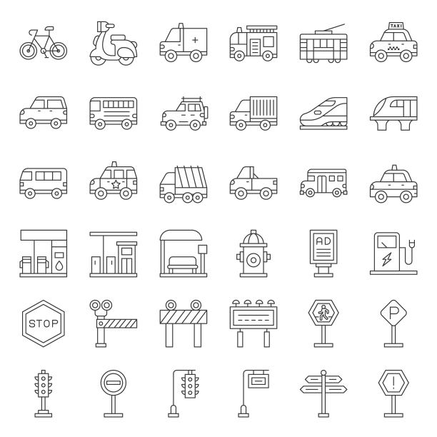 交通工具设置有路侧标志，轮廓图标图片下载