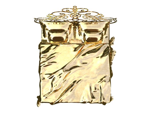 一个金色的床孤立在白色背景的3d渲染图片下载