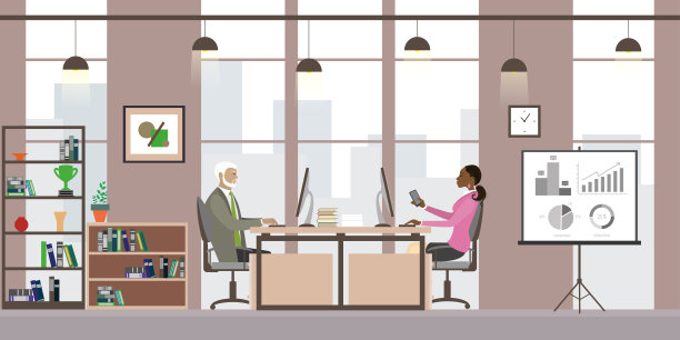 商务人士在现代办公室，卡通办公室经理在w图片下载