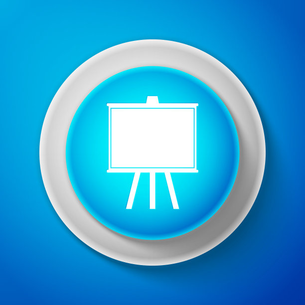白色黑板图标孤立在蓝色背景。学校的黑板上的迹象。用白线圈出蓝色按钮。矢量图图片下载