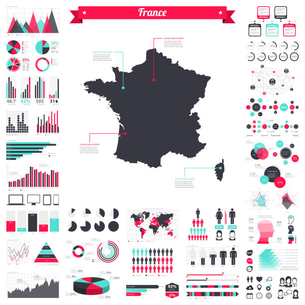 法国地图与信息图表元素-大创意图形集图片下载