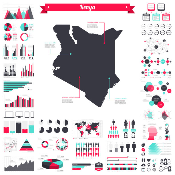 肯尼亚地图与信息图表元素-大的创意图形集图片下载