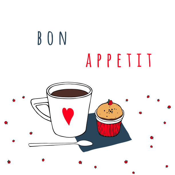 松饼和一杯咖啡。手绘矢量图。新鲜美味的早餐。咖啡馆，面包店，商店的海报。图片下载