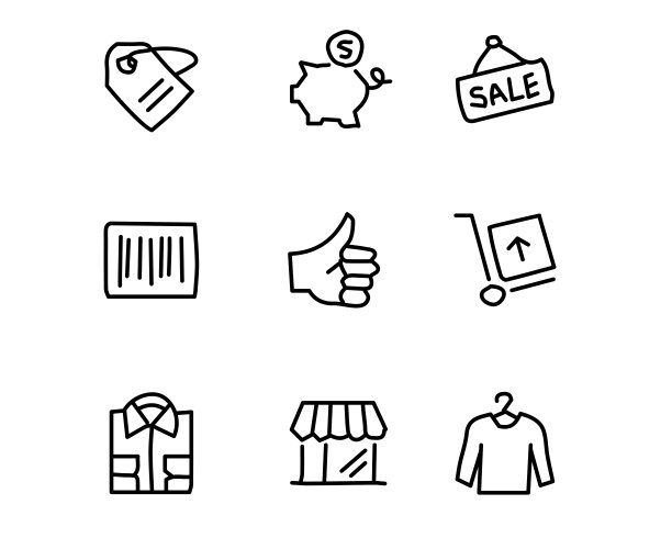 购物图标手绘集设计插图，手绘风格设计图片下载