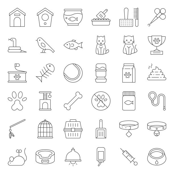 宠物店相关符号，细线图标矢量图片下载