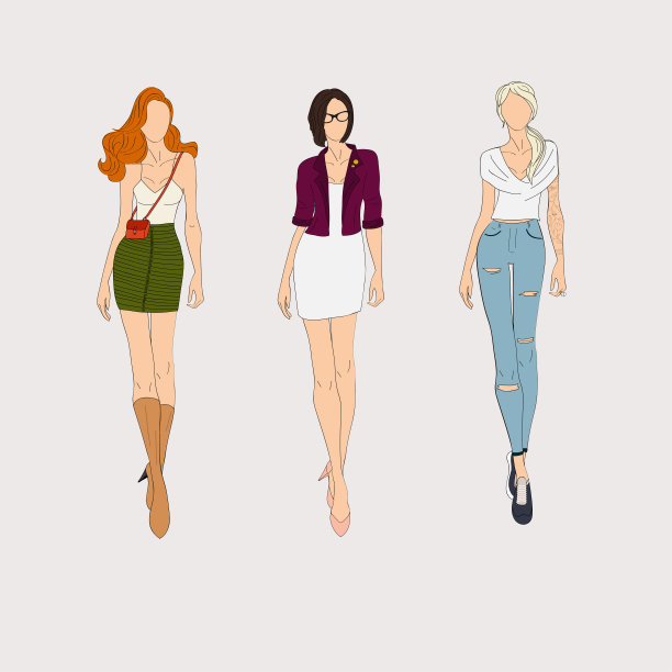 手绘时装模特。矢量图的概念。图片下载