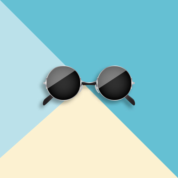 黑色圆眼镜，蓝色背景。矢量插图。素材图片