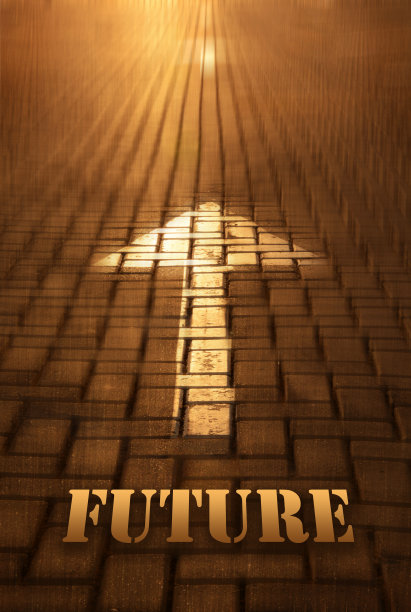 未来的字写在路的日落。带箭头的未来概念图片下载