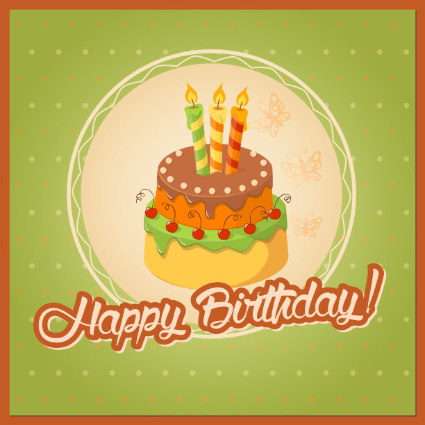 餐巾上有蛋糕层的绿色复古生日卡图片下载