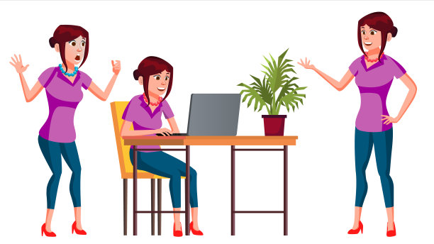 上班族向量。女人。现代员工,劳动者。商业的女人。情绪,手势。平的卡通插图图片下载