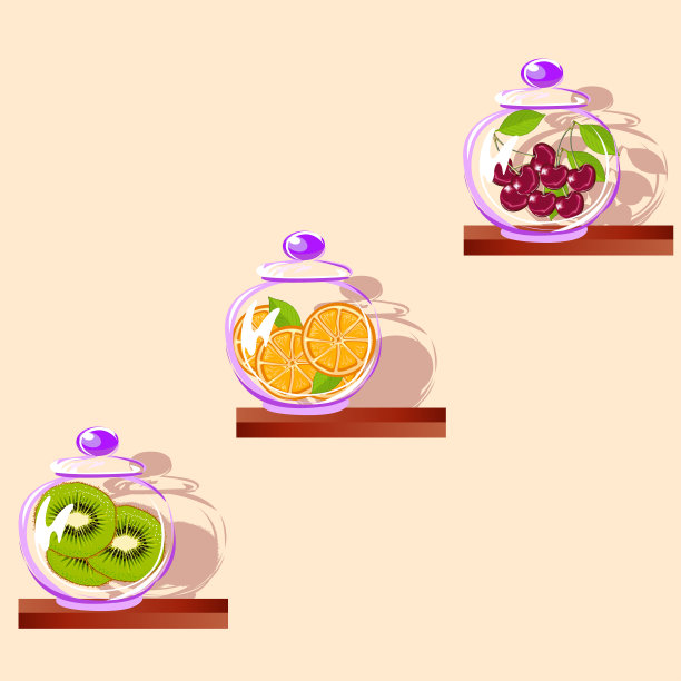 水果放在架子上的玻璃罐里图片下载