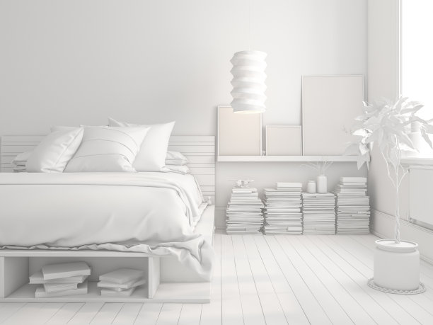 白色卧室室内设计3D渲染图片下载